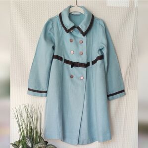 Little Billy Stylish Light Blue w/Brown Trim Double-Breasted Coat Size 5/6